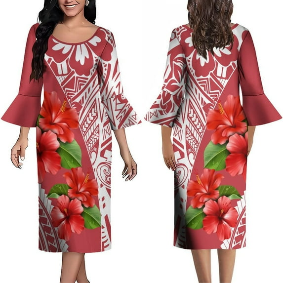 Polynesian Dress Hawaiian Islands Temperament Dress Ruffled Cuff Elegant Knee-Length Skirt 2024 Vintage Art Maxi Dress