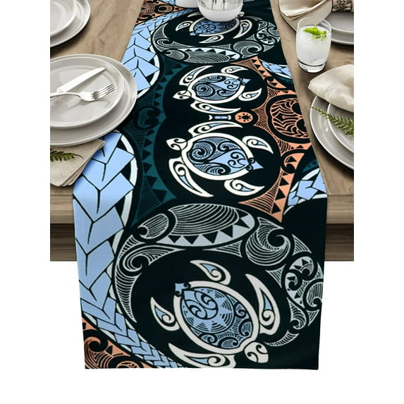 Polynesian Ethnic Texture Table Runner Home Wedding Table Flag Mat Table Centerpieces Decoration Party Dining Long Tablecloth