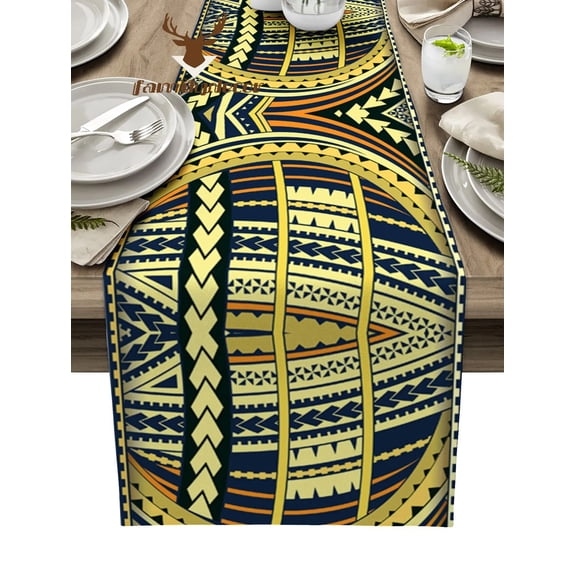 Polynesian Ethnic Texture Yellow Table Runner Home Wedding Table Flag Mat Centerpieces Decoration Party Dining Long Tablecloth
