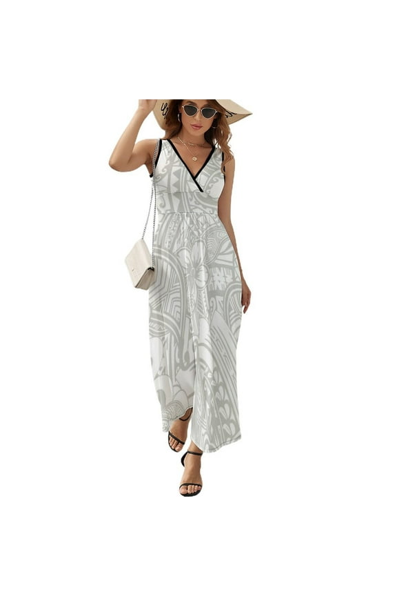 Polynesian - Hawaiian White Kona Tribal Sleeveless Dress summer clothes dresses with long sleeves