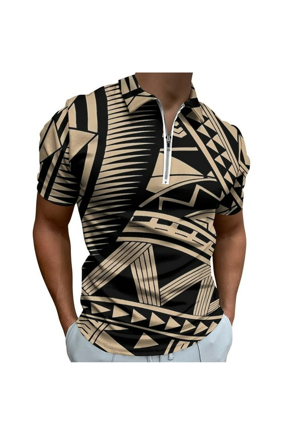 Polynesian Samoan Tattoo Black Tan Design Men Zipper T-shirt Summer Casual Short Sleeve T-shirt Top