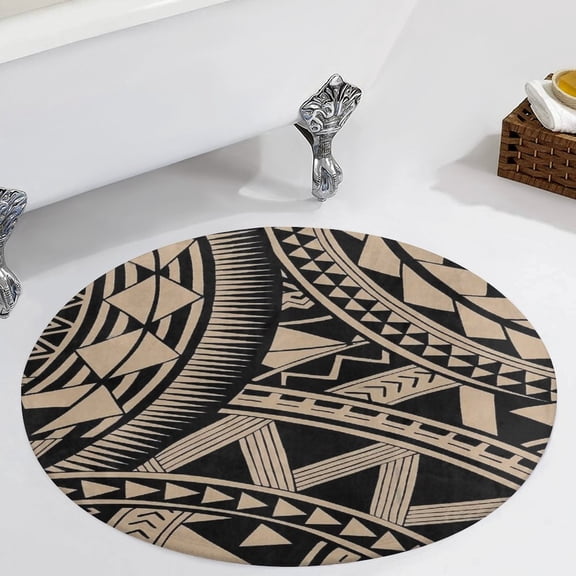 Polynesian Samoan Tattoo Black Tan Design Round Carpet Circle Rug Outdoor Patio Area Rug Washable Large Area Rugs Hallway Room Decor Fitness Mats