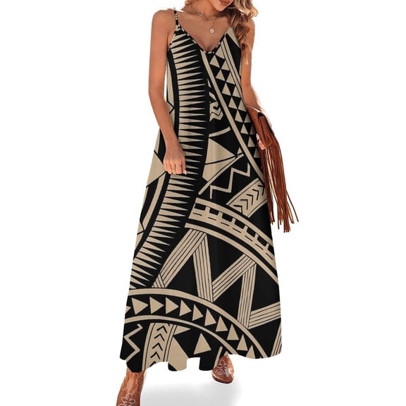 Polynesian Samoan Tattoo Black Tan Design Sleeveless Dress Loose Women's Dress Dresses Luxury Evening Dresses