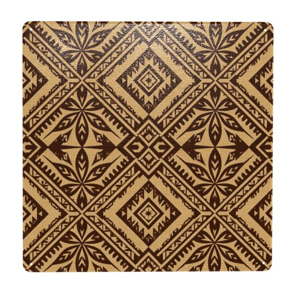 Polynesian Style Tribal Pattern Print Square Metal Sign 12x12 Inch Tin Sign Wall Decor Decorative Plaque for Bar, Cafe, Restaurant