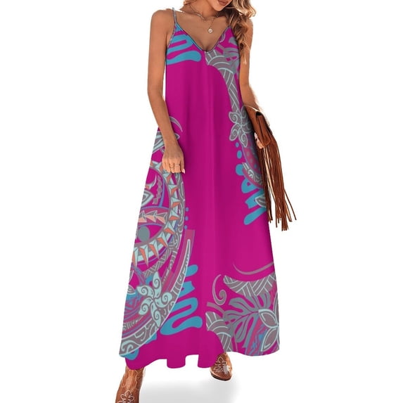 Polynesian Tribal Abstract Designs Sleeveless Dress Dresses Korean Style Women Skirt Purple Dress