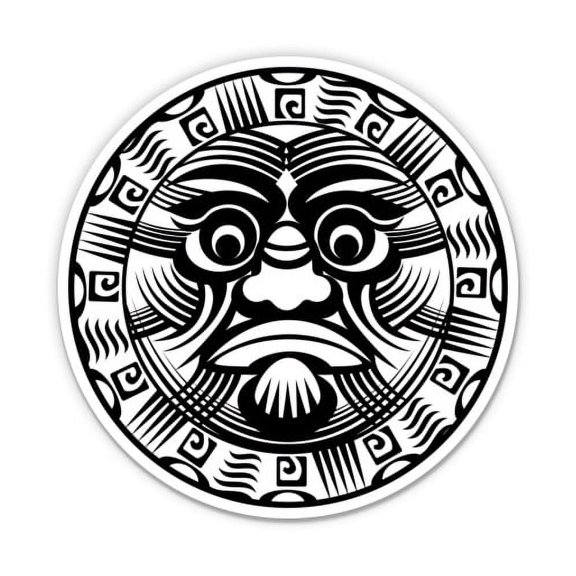 Polynesian Tribal Tattoo Sun Face - 3" Vinyl Sticker - For Car Laptop Water Bottle Phone - Waterproof Decal