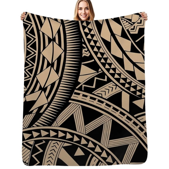 Polynesian samoan tattoo black tan design Flannel Blanket Warm Soft Bedding Throws Winter Camping Chair Sofa Bed