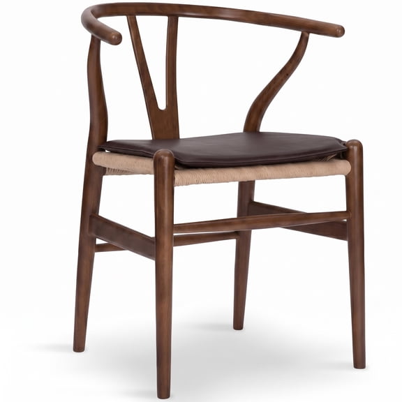 Polynices Mid Century Modern Wishbone Dining Armchair with Removable PU Cushion, Solid American Ash Wood Frame, Fully Assembled Indoor Kitchen Seating