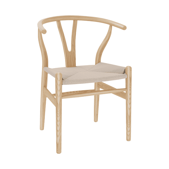 Polynices Mid-Century Modern Wishbone Chair, Solid Wood Dining Chair with Hand-Woven Paper Cord Seat, Classic Y-Chair, Natural Wood, 1-Pack