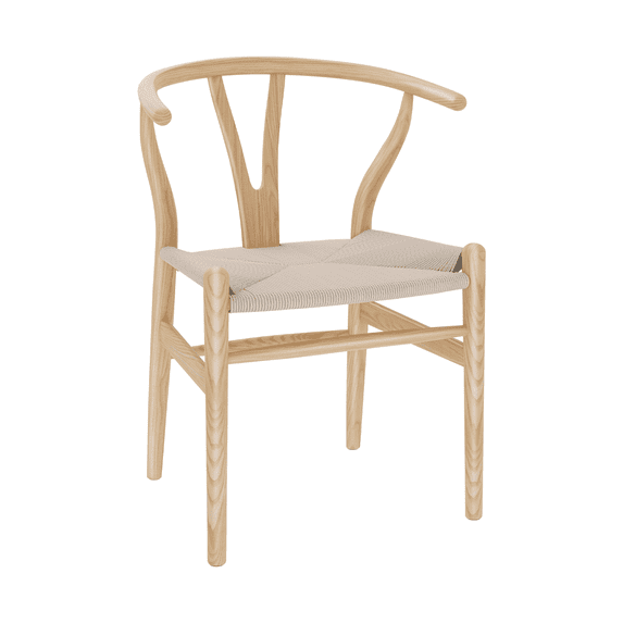 Polynices Wishbone Dining Chair, Solid Ash Wood Y Chair, Handwoven Paper Cord Seat, Fully Assembled, Natural Ash Frame/Natural Cord, 1-Pack