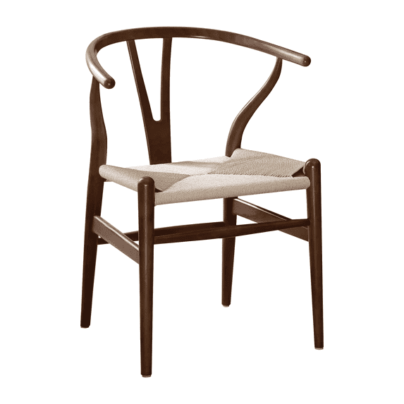 Polynices Wishbone Dining Chair, Solid Ash Wood Y Chair, Handwoven Paper Cord Seat, Fully Assembled, Walnut Frame/Natural Cord, 1-Pack