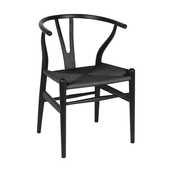 Polynices Wishbone Dining Chair, Solid Ash Wood Y Chair, Handwoven Paper Cord Seat, Fully Assembled, Matte Black Frame/Charcoal Cord, 1-Pack