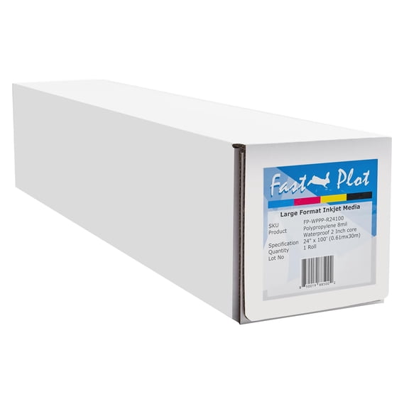 Polypropylene Banner Roll 8 mil Waterproof, 24 Inches Wide x 100 Feet Long, Durable White Sign Material for Indoor Outdoor Advertising