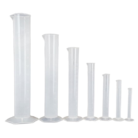 Polypropylene Graduated Cylinder with Hex Base Set - One Each 10ml, 25ml, 50ml, 100ml, 250ml, 500ml, and 1000ml by Go Science Crazy