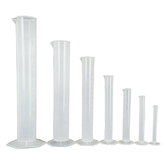 Polypropylene Graduated Cylinder with Hex Base Set - One Each 10ml, 25ml, 50ml, 100ml, 250ml, 500ml, and 1000ml by Go Science Crazy