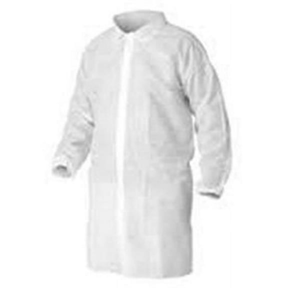 Polypropylene Lab Coat, No Pockets, Elastic Wrists, Snap Front, Single Collar, White, Medium - 30 Per Case