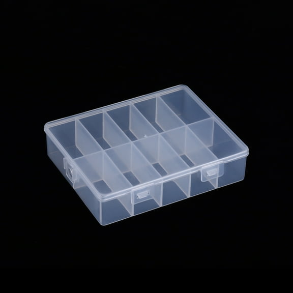 Polypropylene(PP) Bead Storage Container 10 Compartment Organizer Boxes with Hinged Lid Rectangle Clear 12.6x10.2x3cm Compartment: 4.8x2.3x2.7cm