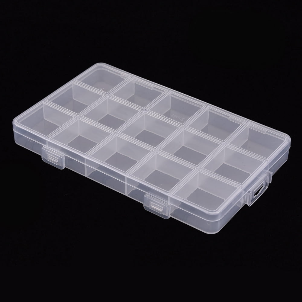 Polypropylene(PP) Bead Storage Containers 15 Compartments Organizer Boxes Rectangle with Cover Clear 15.8x9.6x1.7cm Hole: 13x6mm compartment: 3x3cm