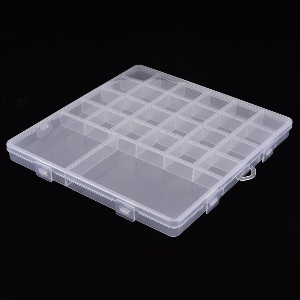 Polypropylene(PP) Bead Storage Containers 26 Compartments Organizer BoxesClear 19x20x1.8cmcompartment: 3x3cm 7.05x7.05cm 11.3x7cm