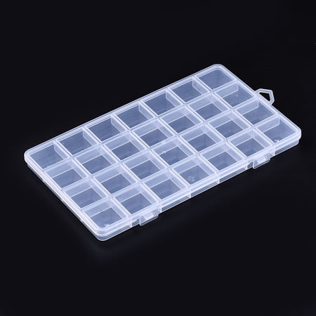 Polypropylene(PP) Bead Storage Containers 28 Compartments Organizer Boxes with Hinged Lid Rectangle Clear 22.5x13.3x1.4cm Hole: 16.5x6.5mm Compartment: 3x3cm