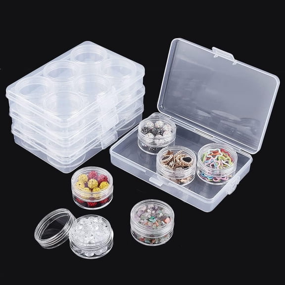 Polypropylene(PP) Beads Organizer Storage Case 6Pcs Polystyrene Removable Individual Box Clear 4x2.2cm 6pcs/set 4 sets/bag
