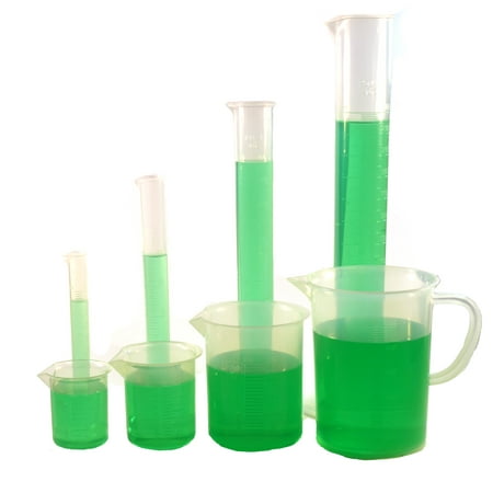 Polypropylene Plastic Measuring Volume Set - 3 Beakers, 4 Graduated Cylinders, 1 Pitcher