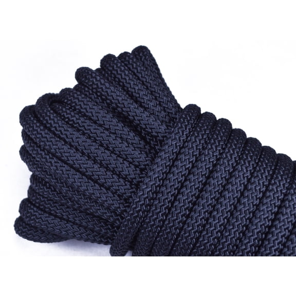 Polypropylene Rope - Heavy Duty, All Purpose, Durable, USA Made Utility Cord Tie Down Rope - Indoor Outdoor, Camping, Pull, Barricade - Black - 3/8 in x 100 Foot Coil