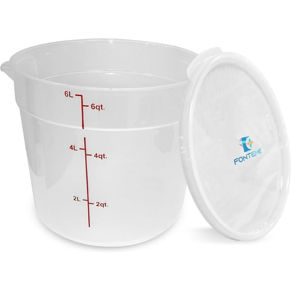 Polypropylene Round Food Storage Container - 6 QT | Plastic Container with Lid, Easy-to-Read Measurements & Easy-Grip Handles | BPA-Free and Dishwasher Safe | Keeps Food Fresh and Safe