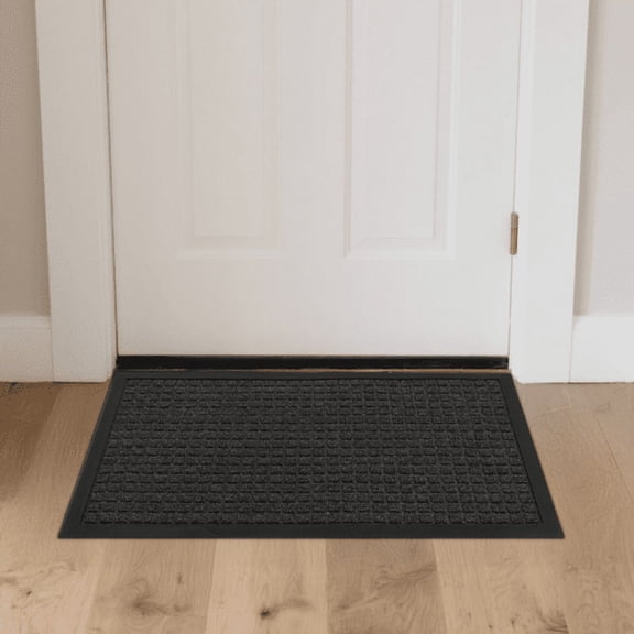 Polypropylene Small Grid Composite Rubber Mat, Waterproof Non Slip Kitchen Mat, 45x75x0.7cm Gray Floor Mat for Kitchen Bathroom Entryway