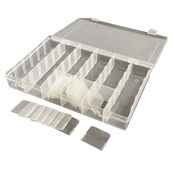 Polypropylene Storage Box with 14 Dividers for 6 to 36 Slots, 10.8" x 6.9" x 1.8"