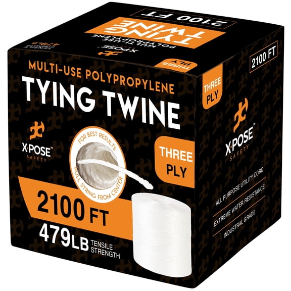Polypropylene Twine - 3 Ply x 2100 Ft White Poly Twine - Twine for Bundling, Packaging and Shipping Twine, Outdoor Twine, Garden Twine for Climbing Plants, Tomato Twine, Baler Twine - by Xpose Safety