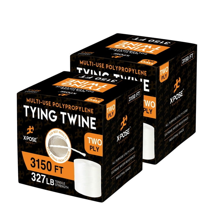 Polypropylene Tying Twine - 2 Ply White Plastic Poly Twine String 3150'  Roll - Soft On Hands - Heavy Duty Outdoor & Indoor Tie Line - Baling Twine