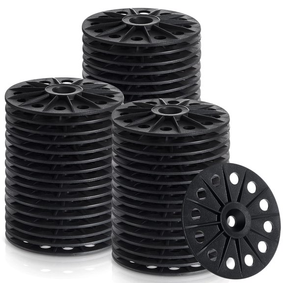 Polypropylene Washers 60 mm for Fixing Supporting Rigid Foam Insulation Panels and Sheets Load Spreading Plastic Washers Flat for Screws and Nail, Black(100 Pcs)
