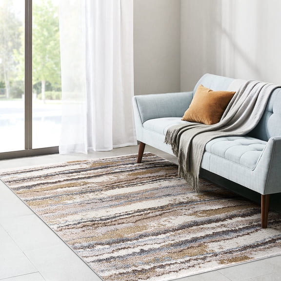 Polypropylene Watercolor Stripe Rug / Fade - Proof, Good for Family Rooms