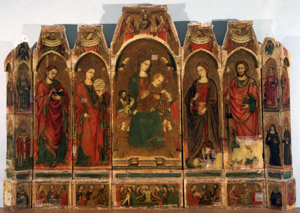 Polyptych With Virgin Enthroned With Saints Canvas Art - (24 x 18)