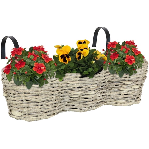 Polyrattan Hanging Over-the-Rail Tri-Planter and Liner