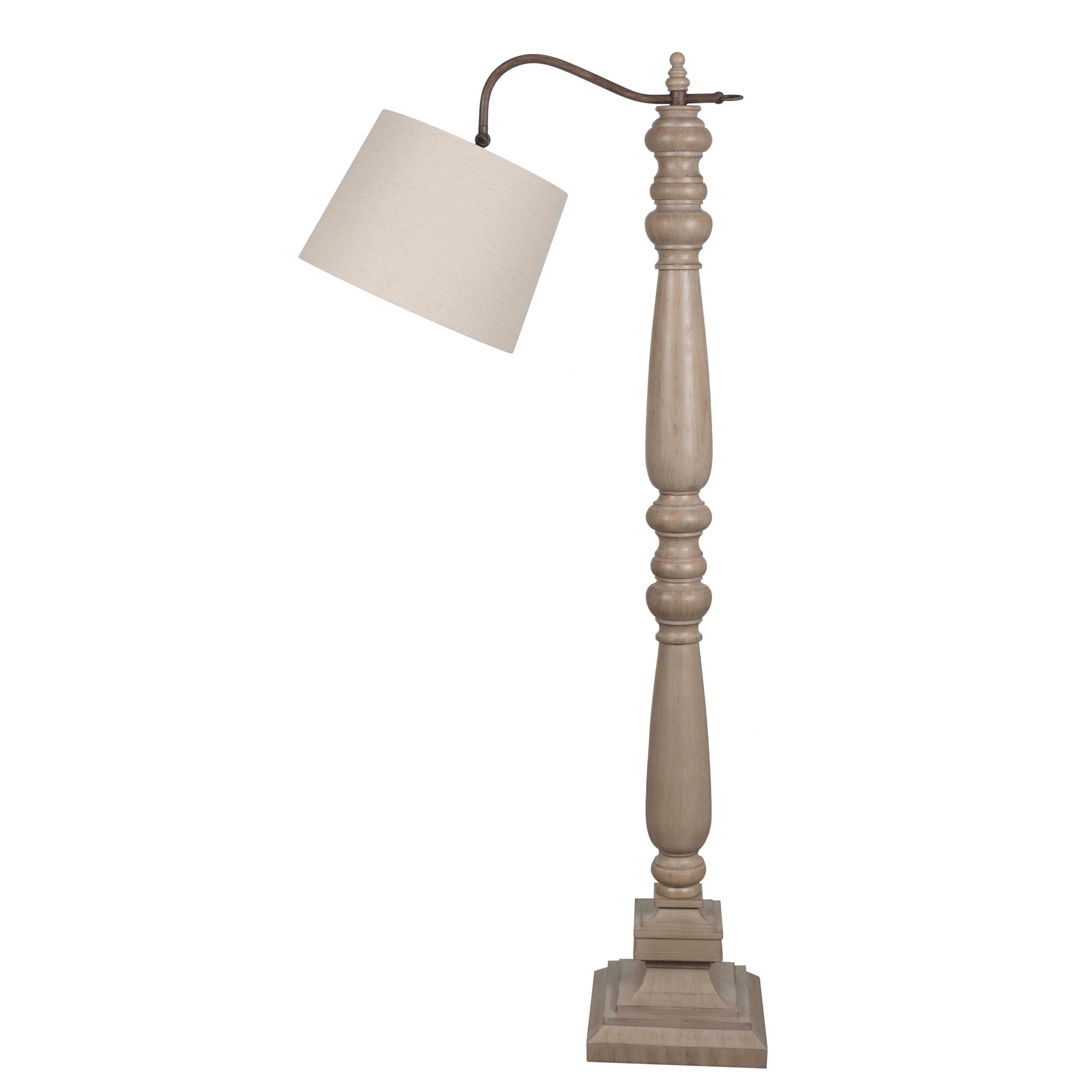 Washed Wood-Toned Resin Floor Lamp with Oatmeal Linen Shade