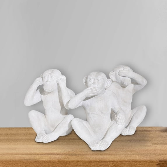 Polyresin Construct Famous Monkey Triplet Set, White - Saltoro Sherpi