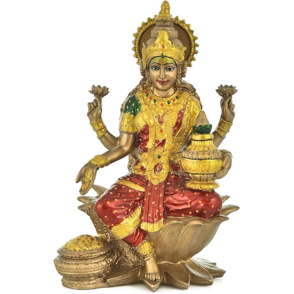 Polyresin Laxmi Ji Murti for Pooja Room, Home Temple Decoration, Bronze Statue, 7x4 Inch