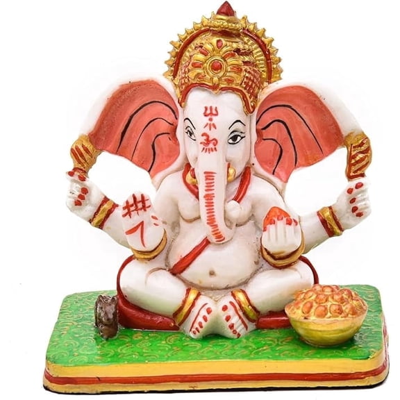 Polyresin Lord Ganesha Statue, Ganesh Murti Idol Sculpture for Home Office Pooja Decorations, 5 x 2.5 x 4.5 Inches