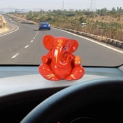 Polyresin Orange Ganesha Statue for Car Dashboard | Ganpati Idol Figurine | Lord Ganesh Murti for Home Temple, Office, Gift Decor