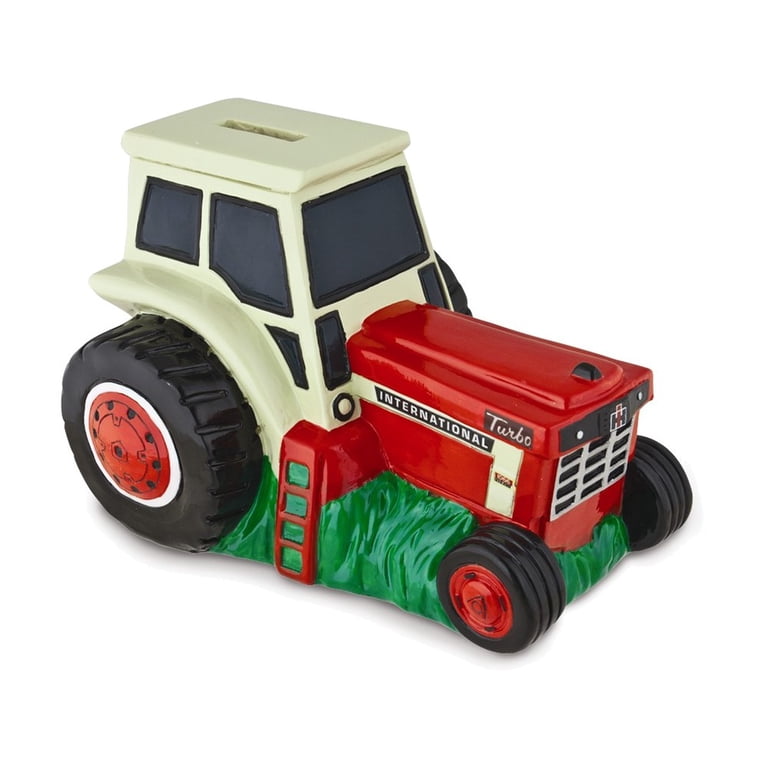 Farmall Tractor Logo Piggy Bank - Polyresin Decorative Coin Bank, 5.25x4.5x4.25 Inches