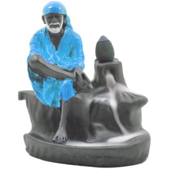 Polyresin Sai Baba Blue Back-Flow Cone Incense Holder