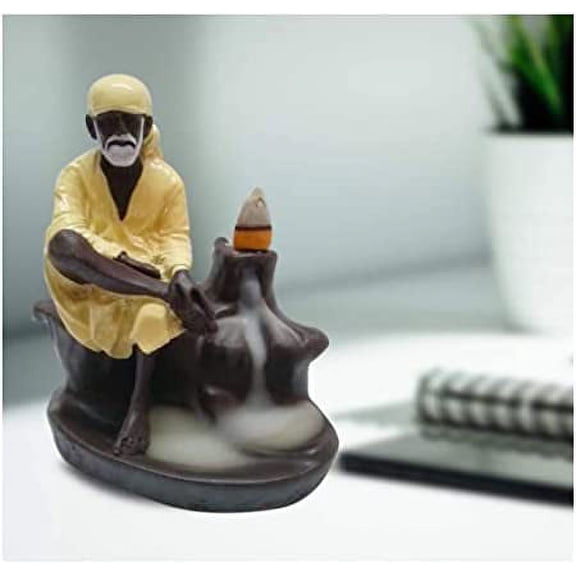 Polyresin Sai Baba Yellow Back-Flow Cone Incense Holder