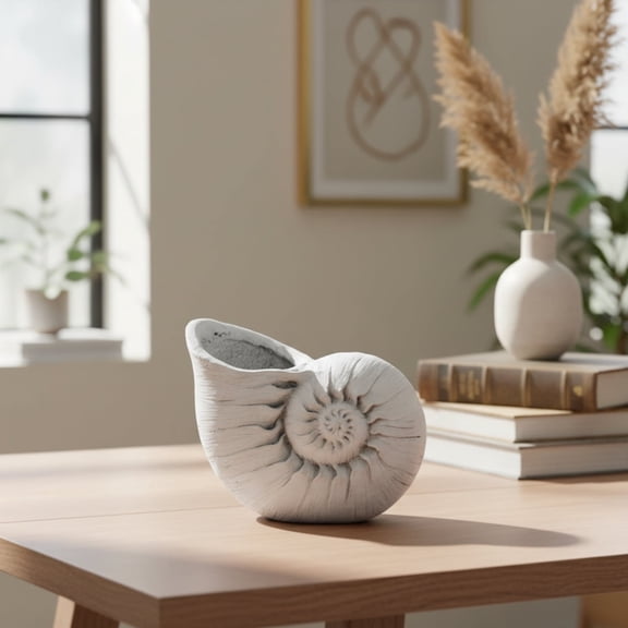 Sophie White Polyresin Decorative Planter, Shell-Shaped Indoor Planter, Coastal Home Accent