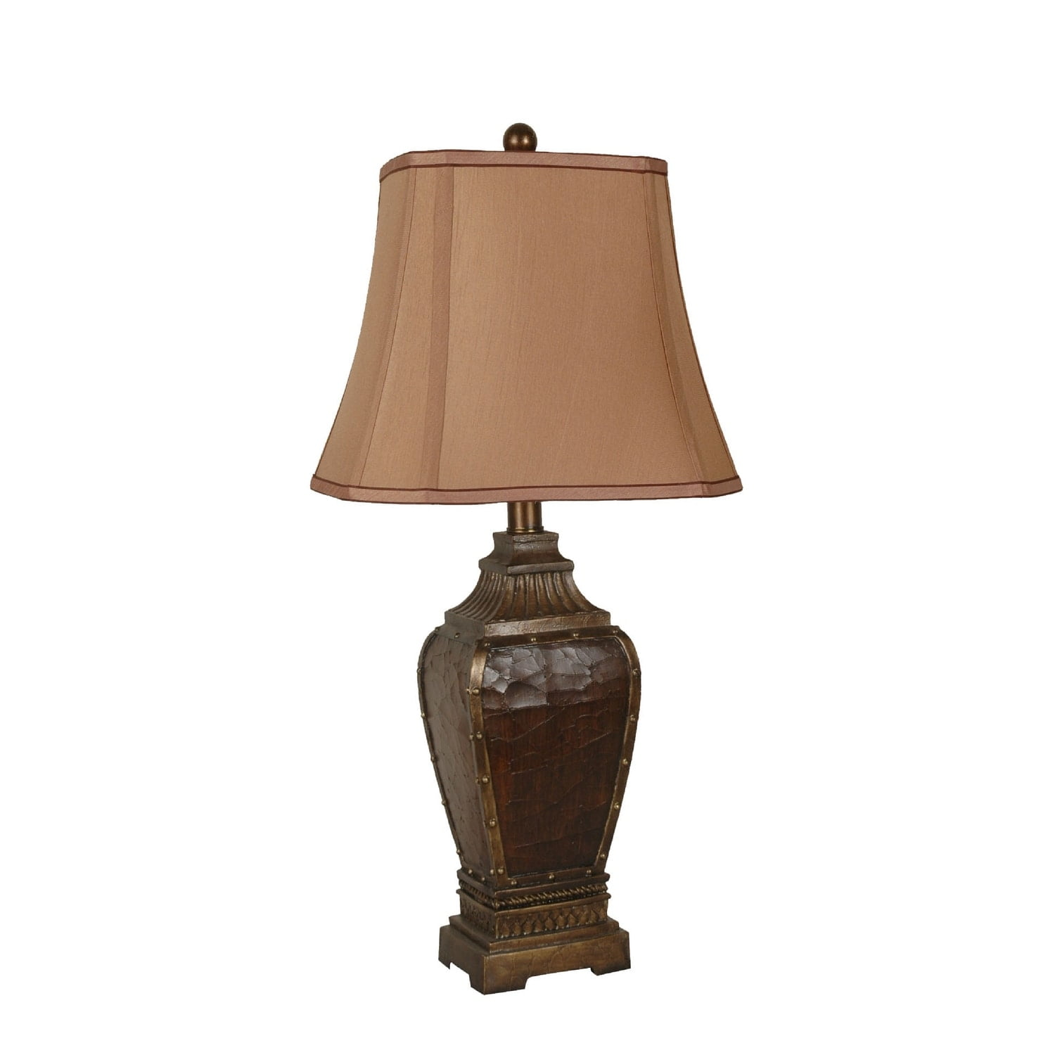 Gold and Brown Polyresin Table Lamp Set with Silk Shade
