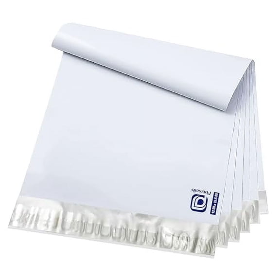 Polysells 12x15.5 inch Poly Mailers Shipping Envelopes, Postal Mailing Bags, 100 Pcs, White(Silver)