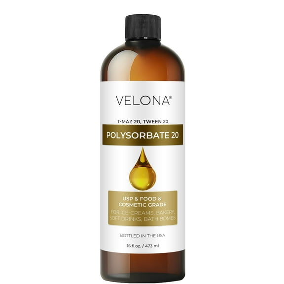 Polysorbate 20 by Velona - 16 oz | Solubilizer, Food & Cosmetic Grade | All Natural for Cooking, Skin Care and Bath Bombs | Use Today - Enjoy Results