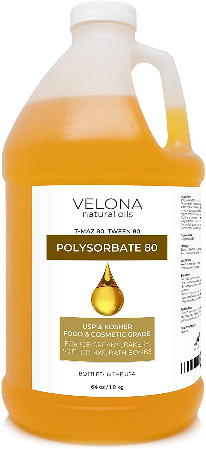 Polysorbate 80 by Velona 64 oz | Solubilizer, Food & Cosmetic Grade | All  Natural for Cooking, Skin Care and Bath Bombs, Sprays, Foam Maker | Use