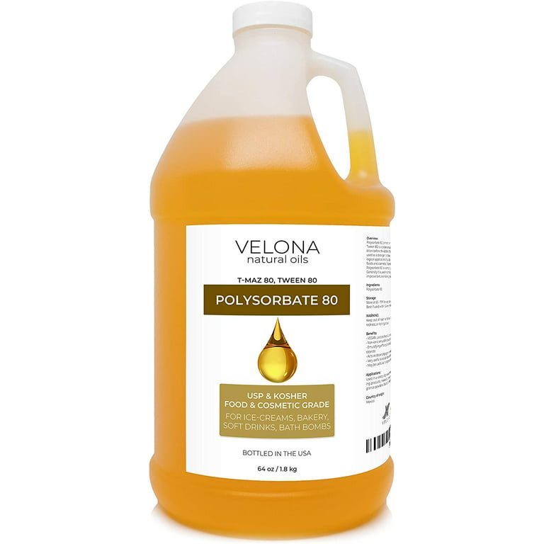 Polysorbate 80 by Velona 64 oz, Solubilizer, Food & Cosmetic Grade, All  Natural for Cooking, Skin Care and Bath Bombs, Sprays, Foam Maker